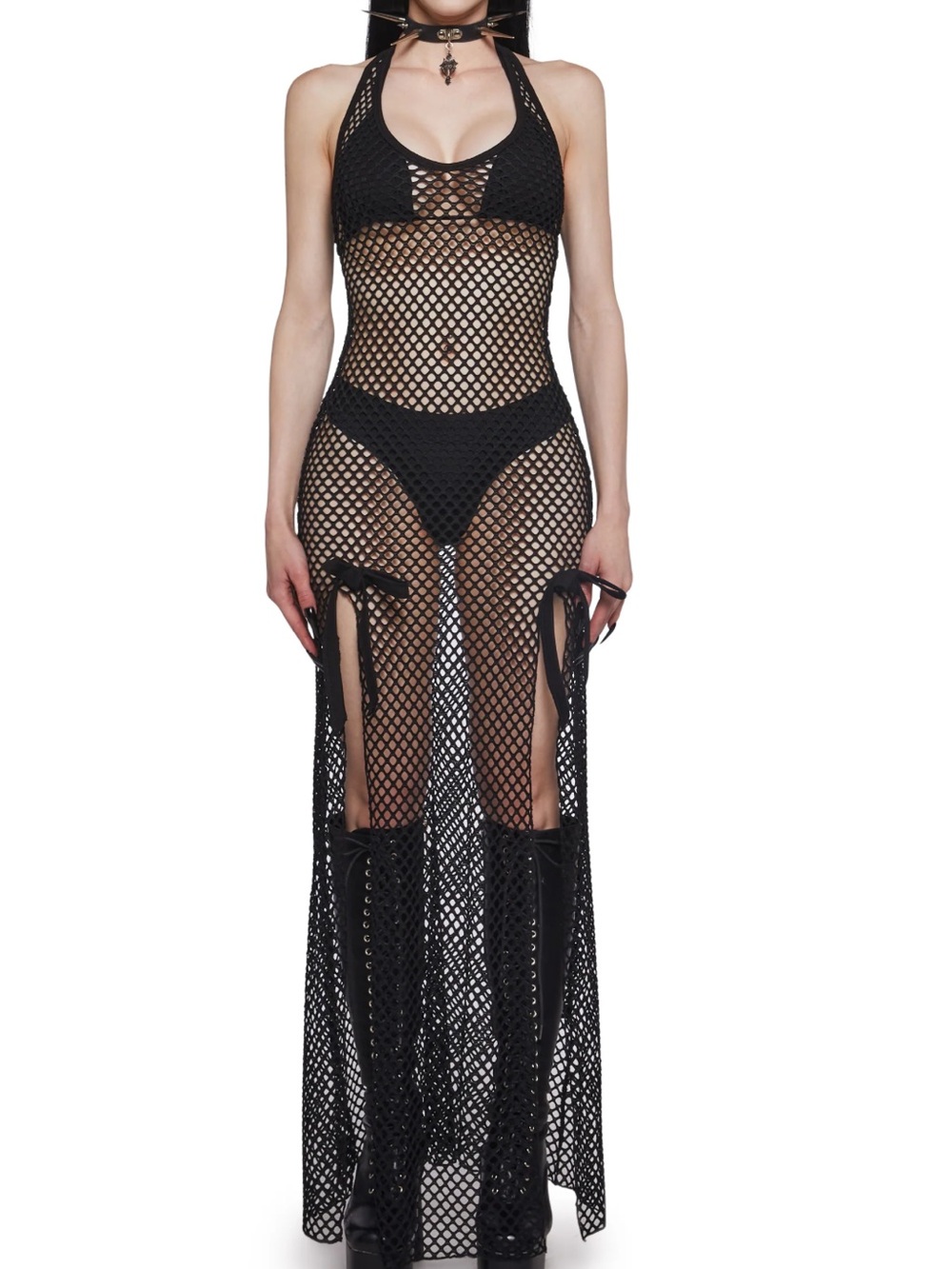 Current Mood Black Romantic Rebel Maxi Dress - Fishnet